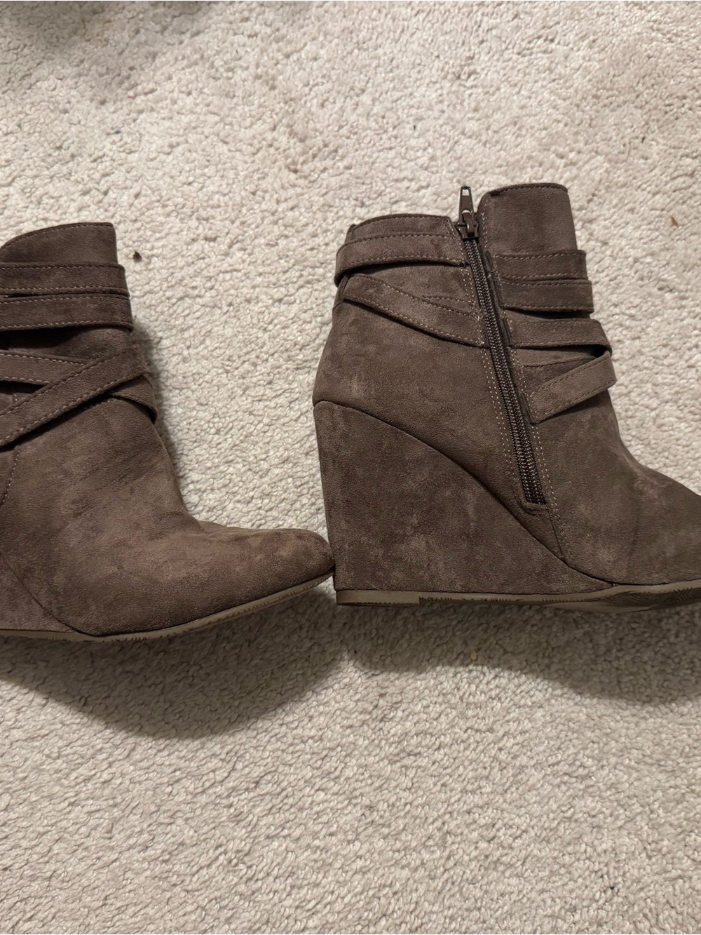 Strappy Suede Ankle Booties in Taupe - Picture 3 of 6